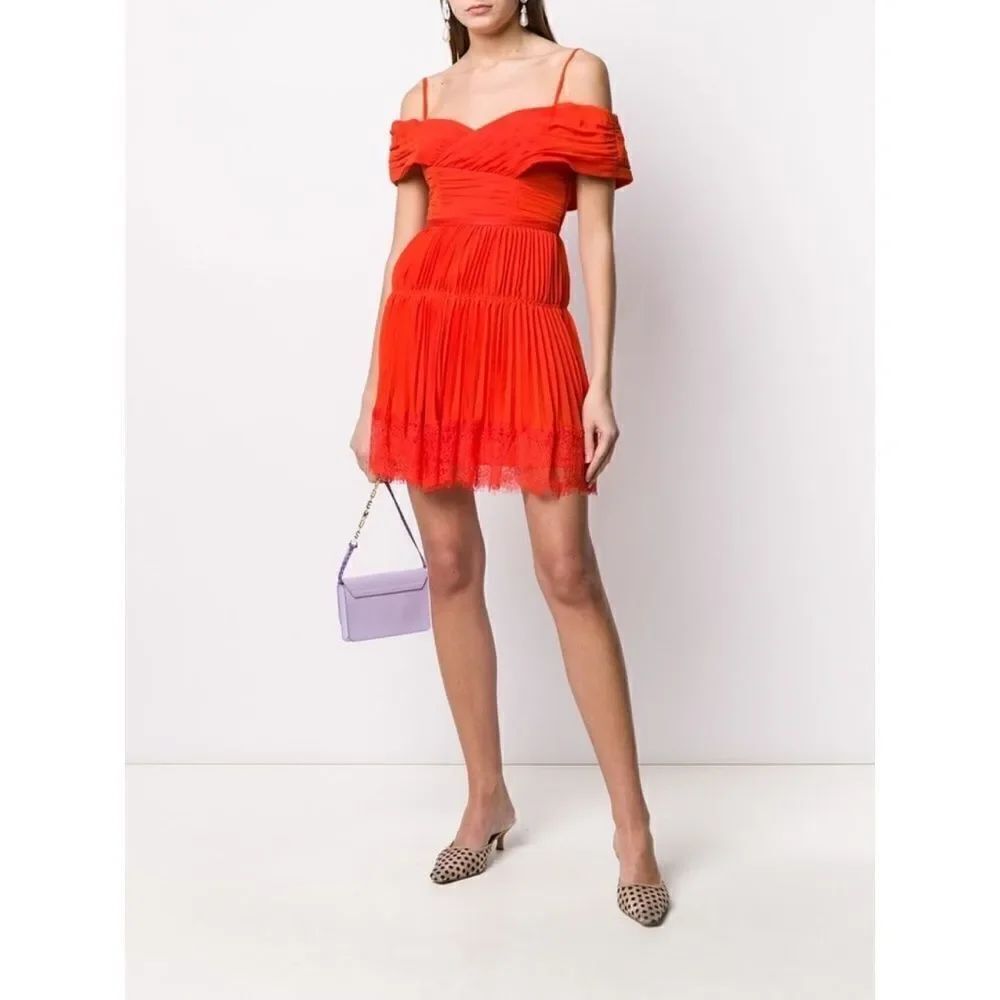 Self-Portrait Orange Off Shoulder Mini Dress - Picture 2 of 13